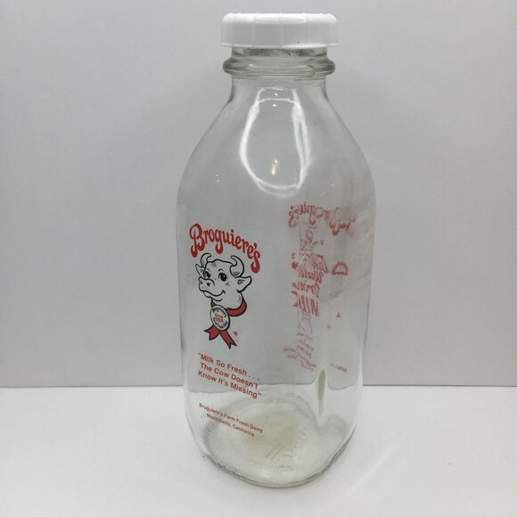 Vintage Set 3 Broguieres Glass Milk Bottles Egg Nog Christmas 2007 Reusable Lids - Picture 2 of 14